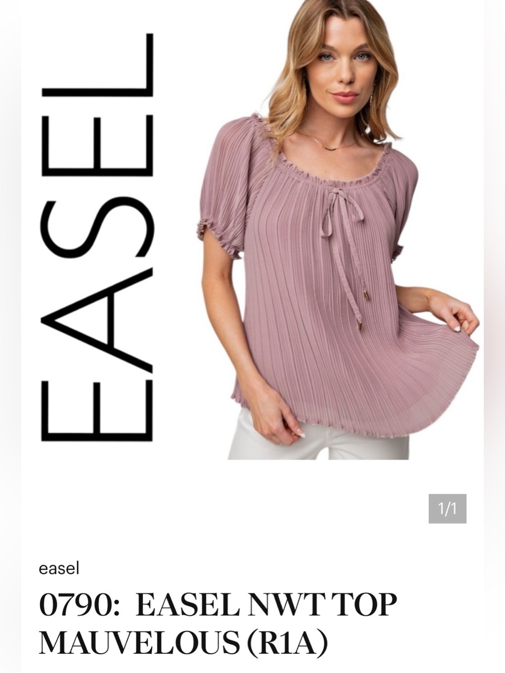Easel NWT Light Plum Pleated Peasant Top size Large